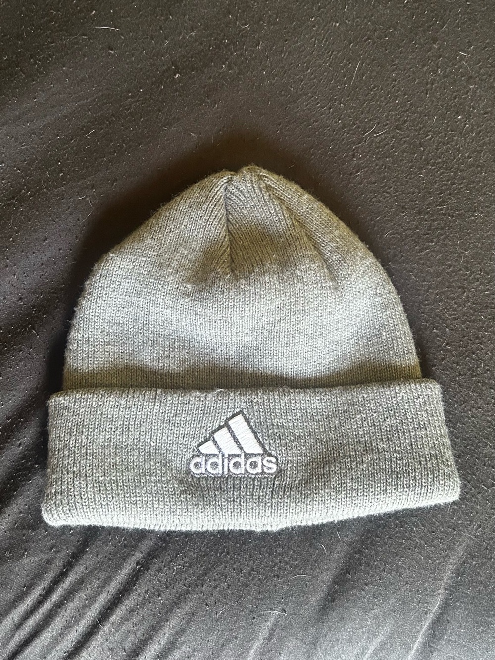 adidas Gray Knit Cuffed Beanie with Embroidered Logo